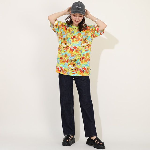 【ベビードール】ピーター・パン 親子お揃い ステッカー風総柄Tシャツ 9534A / 大人 ユニセックス 男女兼用 リンクコーデ ペアルック 親子コーデ トップス 半袖 天竺素材