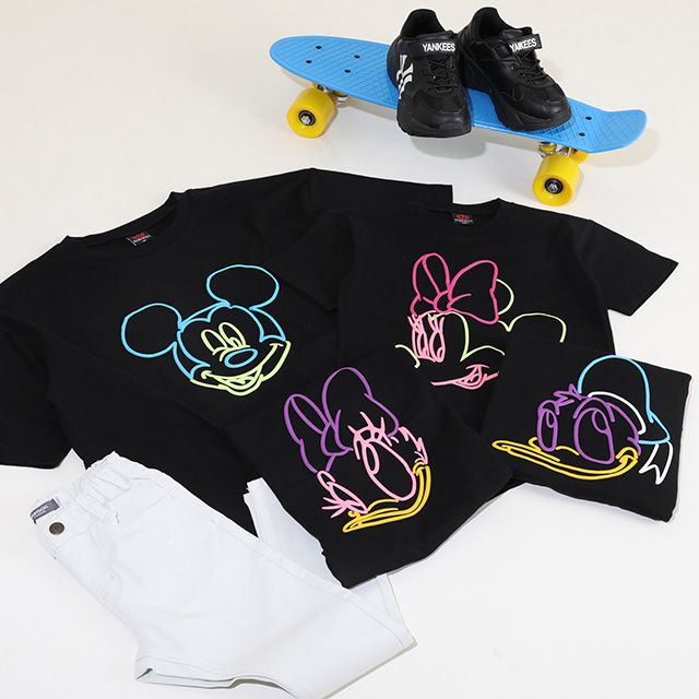 【ベビードール】ミニー 親子お揃い ネオン発泡Tシャツ 9536K / ベビーサイズ キッズ リンクコーデ ペアルック 親子コーデ トップス 半袖 天竺素材 発泡プリント