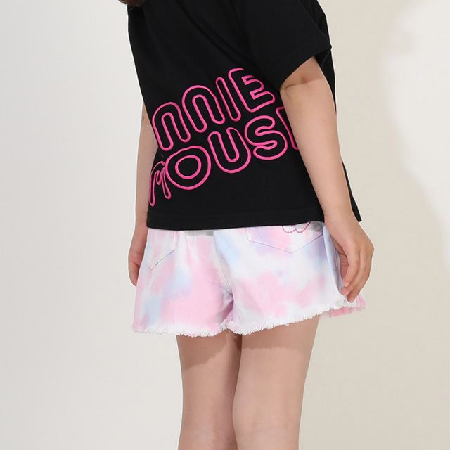 【ベビードール】ミニー 親子お揃い ネオン発泡Tシャツ 9536K / ベビーサイズ キッズ リンクコーデ ペアルック 親子コーデ トップス 半袖 天竺素材 発泡プリント