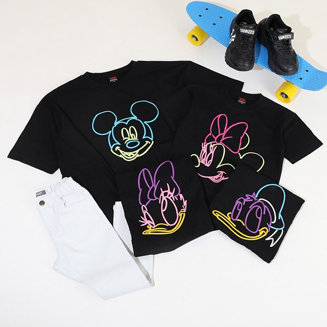 【ベビードール】ミニー 親子お揃い ネオン発泡Tシャツ 9536K / ベビーサイズ キッズ リンクコーデ ペアルック 親子コーデ トップス 半袖 天竺素材 発泡プリント