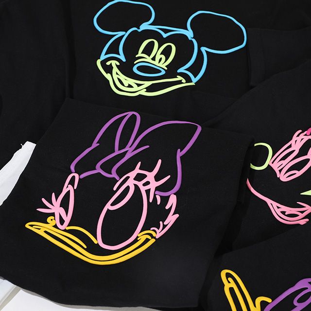 【ベビードール】ミニー 親子お揃い ネオン発泡Tシャツ 9536K / ベビーサイズ キッズ リンクコーデ ペアルック 親子コーデ トップス 半袖 天竺素材 発泡プリント