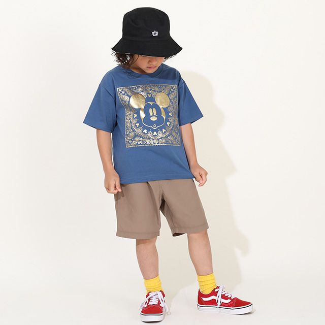 【ベビードール】 ミッキー 親子お揃い ペイズリー箔風プリントTシャツ 9540K
