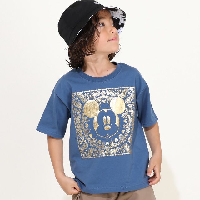 【ベビードール】 ミッキー 親子お揃い ペイズリー箔風プリントTシャツ 9540K