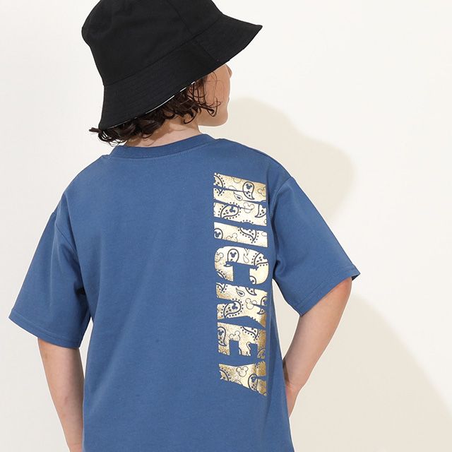 【ベビードール】 ミッキー 親子お揃い ペイズリー箔風プリントTシャツ 9540K