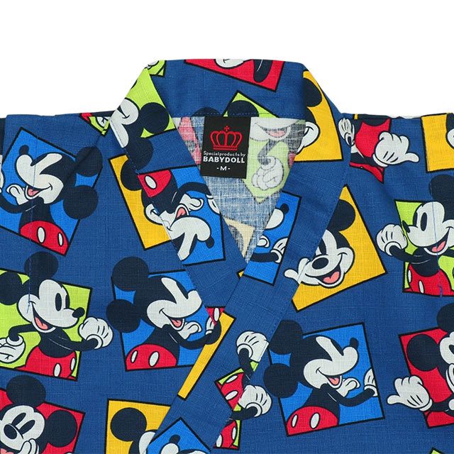 【ベビードール】ミッキー 甚平 上下2点セット 9571K / ベビーサイズ キッズ リンクコーデ ペアルック セットアップ 半袖 半ズボン ハーフパンツ ウエスト総ゴム ゴム穴付 速乾
