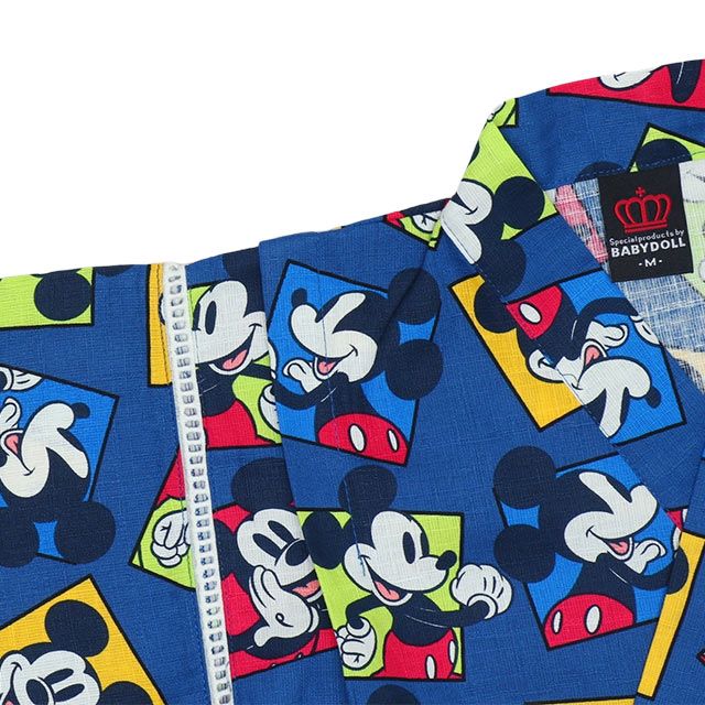 【ベビードール】ミッキー 甚平 上下2点セット 9571K / ベビーサイズ キッズ リンクコーデ ペアルック セットアップ 半袖 半ズボン ハーフパンツ ウエスト総ゴム ゴム穴付 速乾