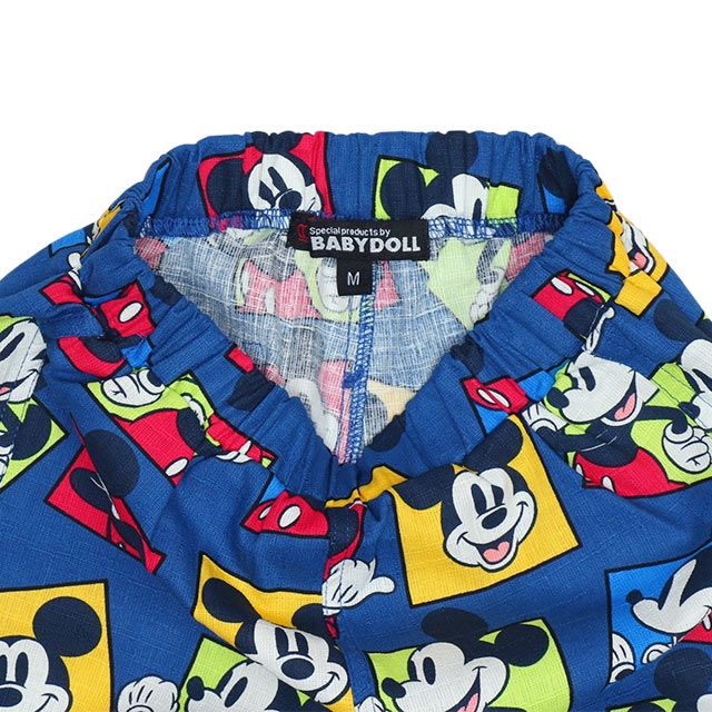 【ベビードール】ミッキー 甚平 上下2点セット 9571K / ベビーサイズ キッズ リンクコーデ ペアルック セットアップ 半袖 半ズボン ハーフパンツ ウエスト総ゴム ゴム穴付 速乾