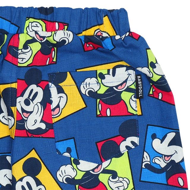 【ベビードール】ミッキー 甚平 上下2点セット 9571K / ベビーサイズ キッズ リンクコーデ ペアルック セットアップ 半袖 半ズボン ハーフパンツ ウエスト総ゴム ゴム穴付 速乾