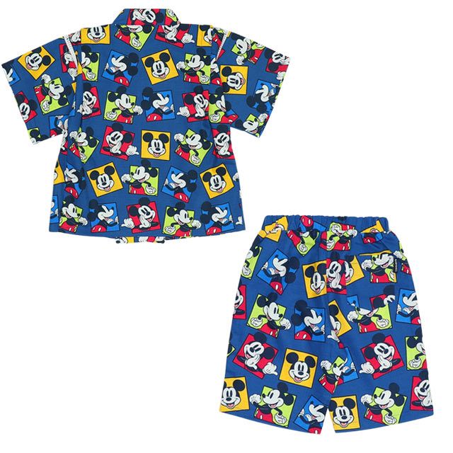 【ベビードール】ミッキー 甚平 上下2点セット 9571K / ベビーサイズ キッズ リンクコーデ ペアルック セットアップ 半袖 半ズボン ハーフパンツ ウエスト総ゴム ゴム穴付 速乾