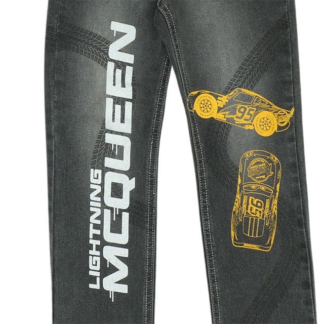 【ベビードール】カーズ ブラックデニムロングパンツ 9608K / ベビーサイズ キッズ ボトム 長ズボン ジーンズ ジーパン ウエスト総ゴム ゴム穴付き ベルトループ フェイクボタン ライトニング・マックィーン