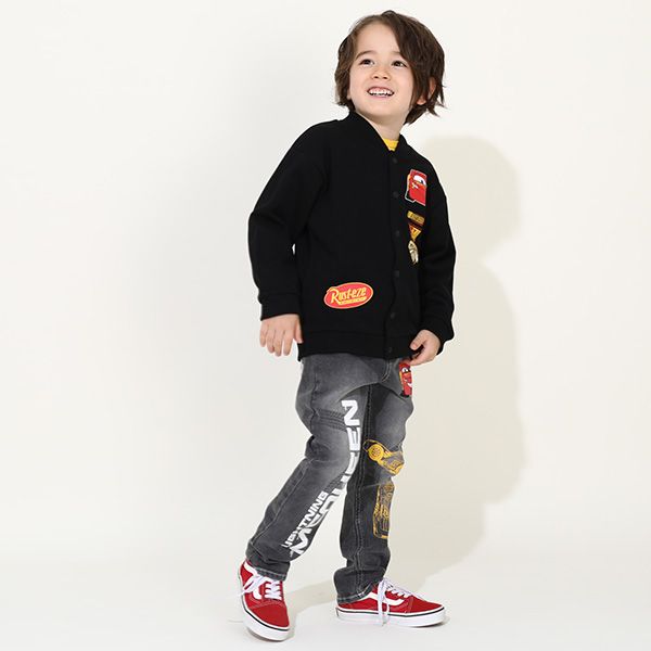 【ベビードール】カーズ ブラックデニムロングパンツ 9608K / ベビーサイズ キッズ ボトム 長ズボン ジーンズ ジーパン ウエスト総ゴム ゴム穴付き ベルトループ フェイクボタン ライトニング・マックィーン