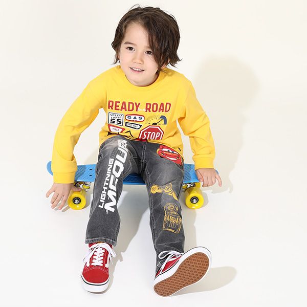 【ベビードール】カーズ ブラックデニムロングパンツ 9608K / ベビーサイズ キッズ ボトム 長ズボン ジーンズ ジーパン ウエスト総ゴム ゴム穴付き ベルトループ フェイクボタン ライトニング・マックィーン