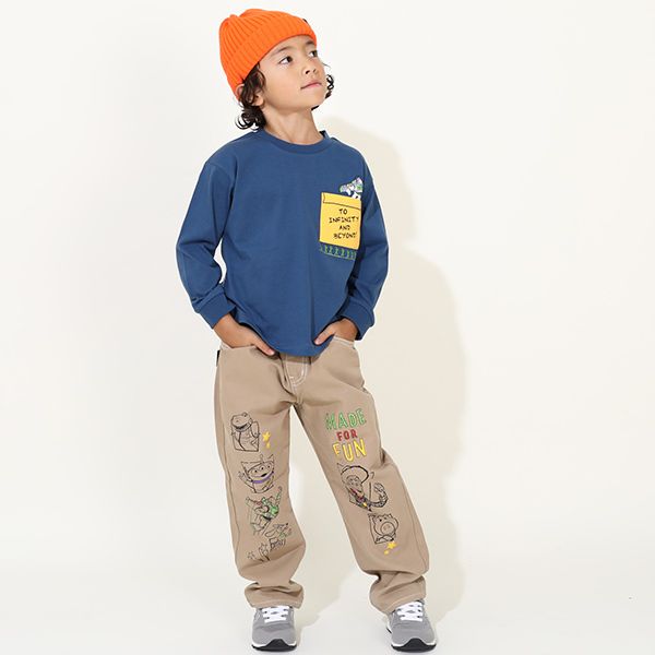 【ベビードール】トイ・ストーリー 親子お揃い ポケットロンT 9615K / ウッディ バズ ベビーサイズ リンクコーデ ペアルック 親子コーデ キッズ トップス 長袖 ロンT 天竺素材