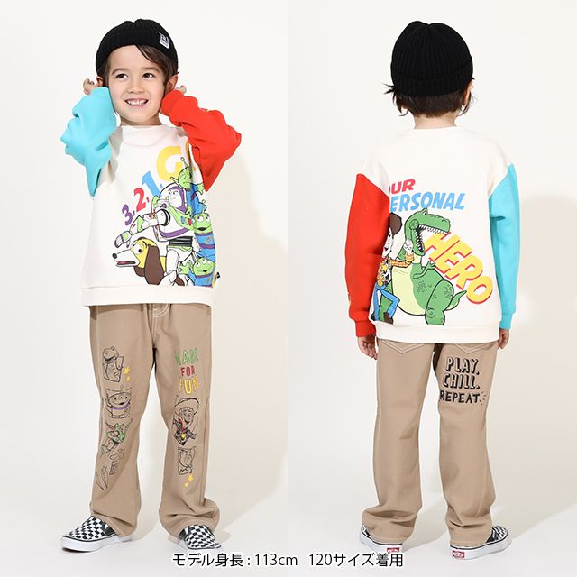 【ベビードール】トイ・ストーリー ストレートロングパンツ 9616K / ベビーサイズ キッズ ボトム 長ズボン ジーンズ ジーパン ウエスト総ゴム ゴム穴付 フェイクボタン ベルトループ ウッディ バズ・ライトイヤー リトルグリーンメン ハム レックス スリンキー・ドッグ