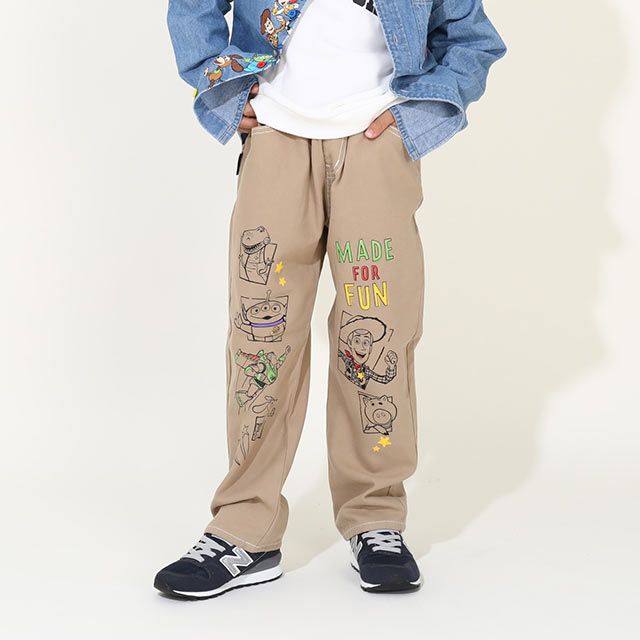 【ベビードール】トイ・ストーリー ストレートロングパンツ 9616K / ベビーサイズ キッズ ボトム 長ズボン ジーンズ ジーパン ウエスト総ゴム ゴム穴付 フェイクボタン ベルトループ ウッディ バズ・ライトイヤー リトルグリーンメン ハム レックス スリンキー・ドッグ