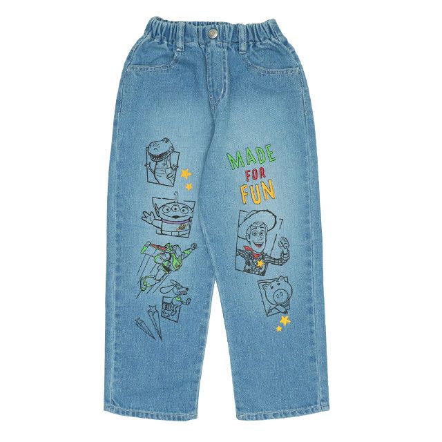 【ベビードール】トイ・ストーリー ストレートロングパンツ 9616K / ベビーサイズ キッズ ボトム 長ズボン ジーンズ ジーパン ウエスト総ゴム ゴム穴付 フェイクボタン ベルトループ ウッディ バズ・ライトイヤー リトルグリーンメン ハム レックス スリンキー・ドッグ