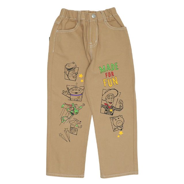 【ベビードール】トイ・ストーリー ストレートロングパンツ 9616K / ベビーサイズ キッズ ボトム 長ズボン ジーンズ ジーパン ウエスト総ゴム ゴム穴付 フェイクボタン ベルトループ ウッディ バズ・ライトイヤー リトルグリーンメン ハム レックス スリンキー・ドッグ