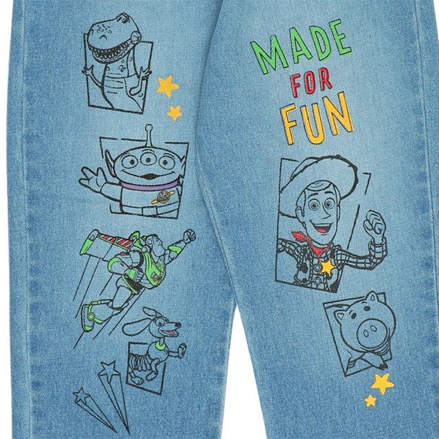 【ベビードール】トイ・ストーリー ストレートロングパンツ 9616K / ベビーサイズ キッズ ボトム 長ズボン ジーンズ ジーパン ウエスト総ゴム ゴム穴付 フェイクボタン ベルトループ ウッディ バズ・ライトイヤー リトルグリーンメン ハム レックス スリンキー・ドッグ