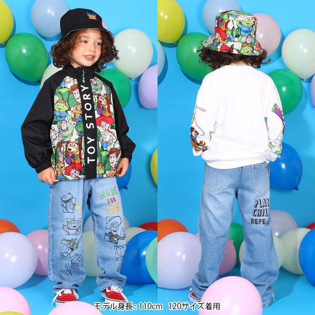 【ベビードール】トイ・ストーリー ストレートロングパンツ 9616K / ベビーサイズ キッズ ボトム 長ズボン ジーンズ ジーパン ウエスト総ゴム ゴム穴付 フェイクボタン ベルトループ ウッディ バズ・ライトイヤー リトルグリーンメン ハム レックス スリンキー・ドッグ