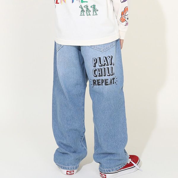 【ベビードール】トイ・ストーリー ストレートロングパンツ 9616K / ベビーサイズ キッズ ボトム 長ズボン ジーンズ ジーパン ウエスト総ゴム ゴム穴付 フェイクボタン ベルトループ ウッディ バズ・ライトイヤー リトルグリーンメン ハム レックス スリンキー・ドッグ