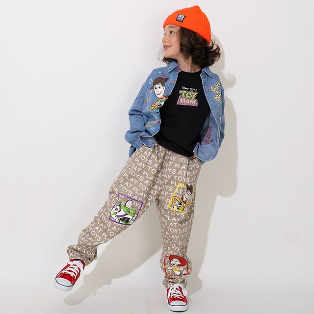 【ベビードール】トイ・ストーリー 親子お揃い 袖ロンT 9618K / ベビーサイズ キッズ トップス 長袖 Tシャツ リンクコーデ ペアルック 親子コーデ ラクガキ風デザイン 天竺素材 スリンキー グリーンアーミーメン