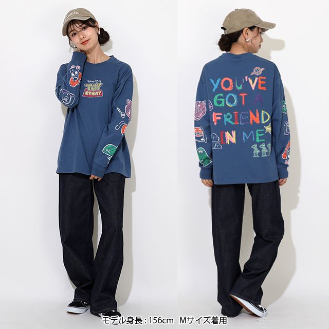 【ベビードール】トイ・ストーリー 親子お揃い 袖ロンT 9618A / 大人 ユニセックス 男女兼用 リンクコーデ ペアルック 親子コーデ トップス 長袖 ラクガキ風デザイン 天竺素材 スリンキー グリーンアーミーメン