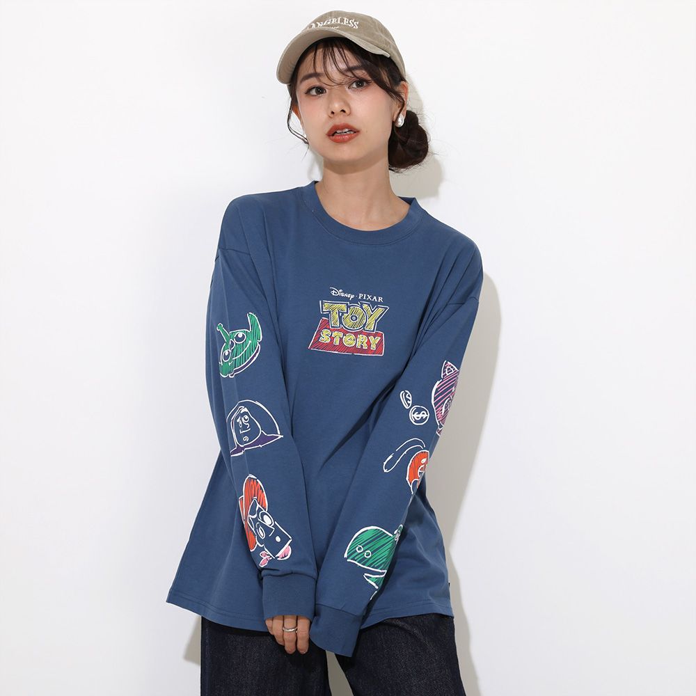 【ベビードール】トイ・ストーリー 親子お揃い 袖ロンT 9618A / 大人 ユニセックス 男女兼用 リンクコーデ ペアルック 親子コーデ トップス 長袖 ラクガキ風デザイン 天竺素材 スリンキー グリーンアーミーメン
