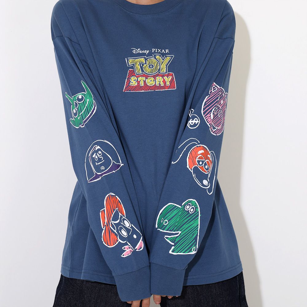 【ベビードール】トイ・ストーリー 親子お揃い 袖ロンT 9618A / 大人 ユニセックス 男女兼用 リンクコーデ ペアルック 親子コーデ トップス 長袖 ラクガキ風デザイン 天竺素材 スリンキー グリーンアーミーメン