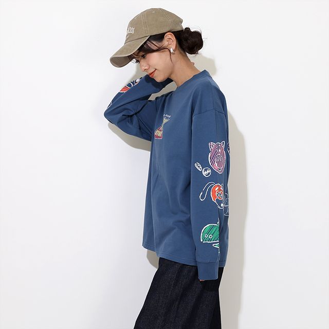 【ベビードール】トイ・ストーリー 親子お揃い 袖ロンT 9618A / 大人 ユニセックス 男女兼用 リンクコーデ ペアルック 親子コーデ トップス 長袖 ラクガキ風デザイン 天竺素材 スリンキー グリーンアーミーメン