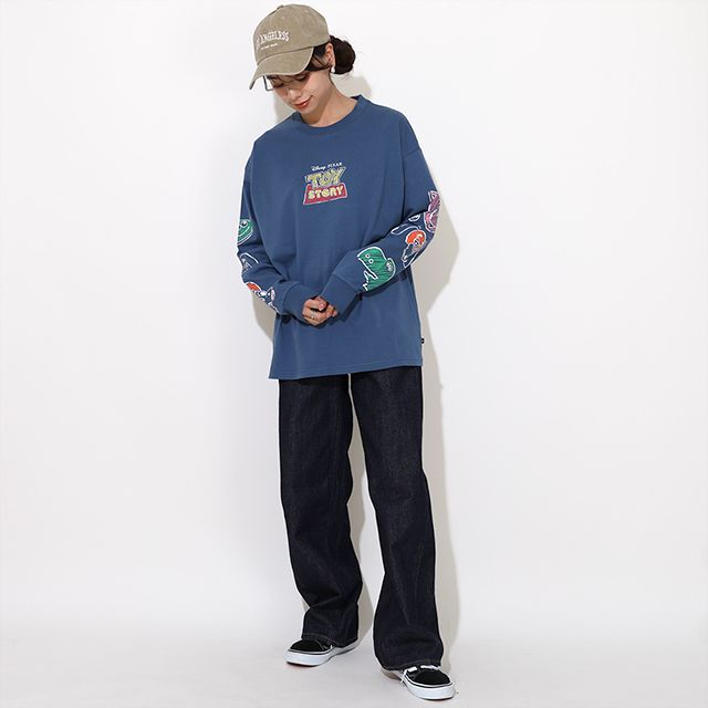 【ベビードール】トイ・ストーリー 親子お揃い 袖ロンT 9618A / 大人 ユニセックス 男女兼用 リンクコーデ ペアルック 親子コーデ トップス 長袖 ラクガキ風デザイン 天竺素材 スリンキー グリーンアーミーメン