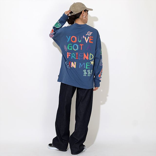 【ベビードール】トイ・ストーリー 親子お揃い 袖ロンT 9618A / 大人 ユニセックス 男女兼用 リンクコーデ ペアルック 親子コーデ トップス 長袖 ラクガキ風デザイン 天竺素材 スリンキー グリーンアーミーメン