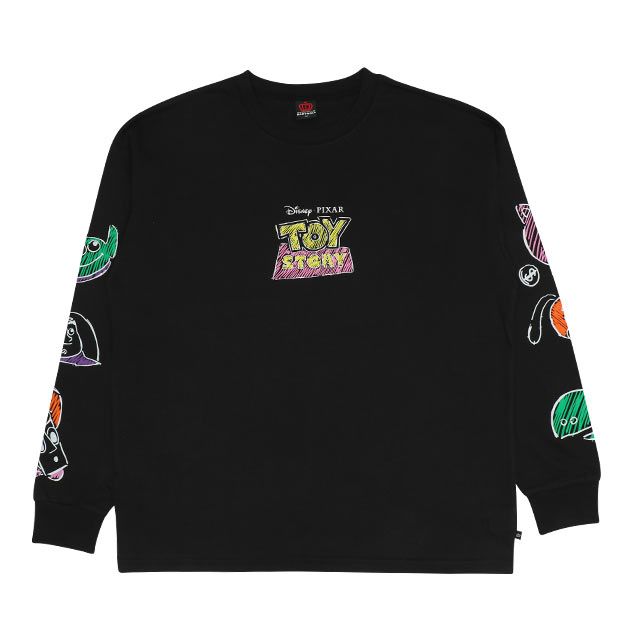 【ベビードール】トイ・ストーリー 親子お揃い 袖ロンT 9618A / 大人 ユニセックス 男女兼用 リンクコーデ ペアルック 親子コーデ トップス 長袖 ラクガキ風デザイン 天竺素材 スリンキー グリーンアーミーメン