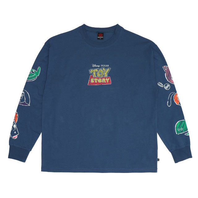 【ベビードール】トイ・ストーリー 親子お揃い 袖ロンT 9618A / 大人 ユニセックス 男女兼用 リンクコーデ ペアルック 親子コーデ トップス 長袖 ラクガキ風デザイン 天竺素材 スリンキー グリーンアーミーメン