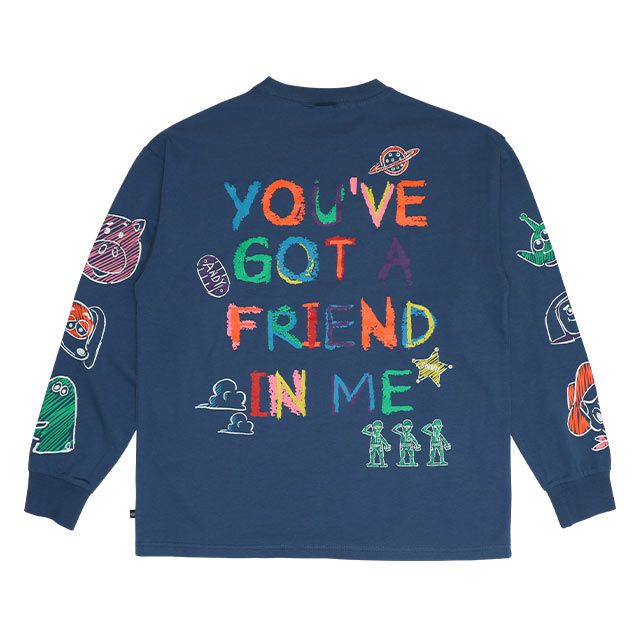 【ベビードール】トイ・ストーリー 親子お揃い 袖ロンT 9618A / 大人 ユニセックス 男女兼用 リンクコーデ ペアルック 親子コーデ トップス 長袖 ラクガキ風デザイン 天竺素材 スリンキー グリーンアーミーメン