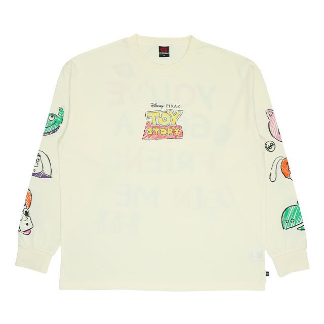 【ベビードール】トイ・ストーリー 親子お揃い 袖ロンT 9618A / 大人 ユニセックス 男女兼用 リンクコーデ ペアルック 親子コーデ トップス 長袖 ラクガキ風デザイン 天竺素材 スリンキー グリーンアーミーメン