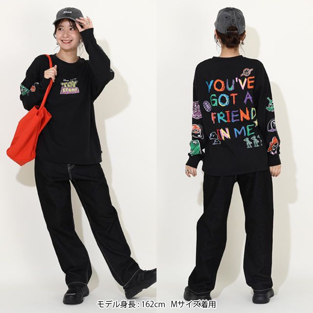 【ベビードール】トイ・ストーリー 親子お揃い 袖ロンT 9618A / 大人 ユニセックス 男女兼用 リンクコーデ ペアルック 親子コーデ トップス 長袖 ラクガキ風デザイン 天竺素材 スリンキー グリーンアーミーメン