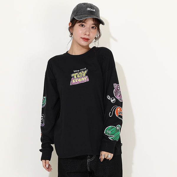 【ベビードール】トイ・ストーリー 親子お揃い 袖ロンT 9618A / 大人 ユニセックス 男女兼用 リンクコーデ ペアルック 親子コーデ トップス 長袖 ラクガキ風デザイン 天竺素材 スリンキー グリーンアーミーメン