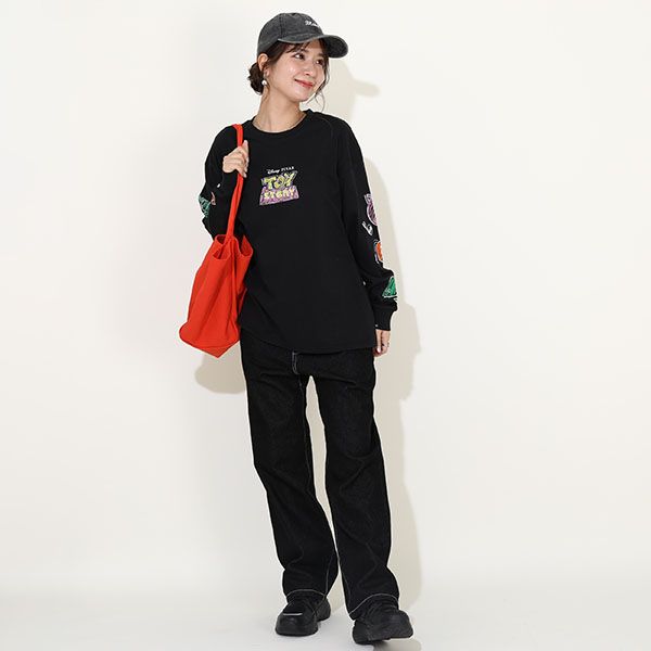 【ベビードール】トイ・ストーリー 親子お揃い 袖ロンT 9618A / 大人 ユニセックス 男女兼用 リンクコーデ ペアルック 親子コーデ トップス 長袖 ラクガキ風デザイン 天竺素材 スリンキー グリーンアーミーメン