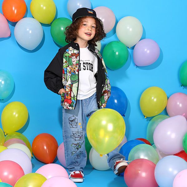 【ベビードール】親子お揃い トイ・ストーリー 袖プリントトレーナー 9619K / ベビーサイズ キッズ リンクコーデ ペアルック 親子コーデ トップス 長袖 クルーネック ウッディ バズ・ライトイヤー ブルズアイ リトルグリーンメン