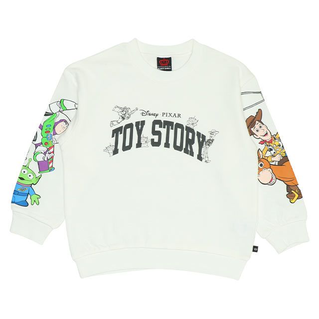 【ベビードール】親子お揃い トイ・ストーリー 袖プリントトレーナー 9619K / ベビーサイズ キッズ リンクコーデ ペアルック 親子コーデ トップス 長袖 クルーネック ウッディ バズ・ライトイヤー ブルズアイ リトルグリーンメン