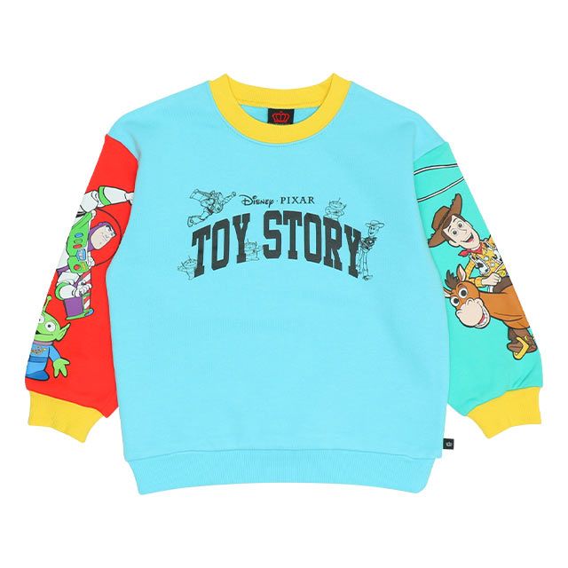 【ベビードール】親子お揃い トイ・ストーリー 袖プリントトレーナー 9619K / ベビーサイズ キッズ リンクコーデ ペアルック 親子コーデ トップス 長袖 クルーネック ウッディ バズ・ライトイヤー ブルズアイ リトルグリーンメン