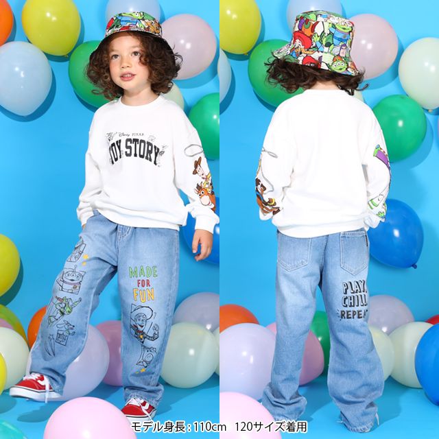 【ベビードール】親子お揃い トイ・ストーリー 袖プリントトレーナー 9619K / ベビーサイズ キッズ リンクコーデ ペアルック 親子コーデ トップス 長袖 クルーネック ウッディ バズ・ライトイヤー ブルズアイ リトルグリーンメン