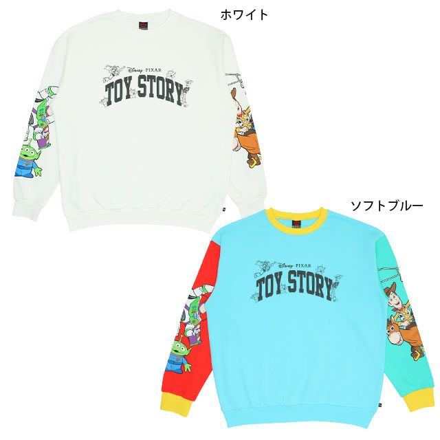 【ベビードール】親子お揃い トイ・ストーリー 袖プリントトレーナー 9619A / 大人 ユニセックス 男女兼用 リンクコーデ ペアルック 親子コーデ トップス 長袖 クルーネック ウッディ バズ・ライトイヤー ブルズアイ
