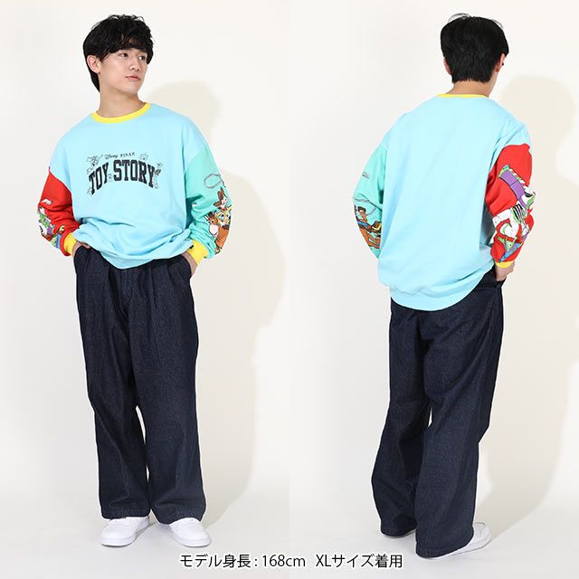 【ベビードール】親子お揃い トイ・ストーリー 袖プリントトレーナー 9619A / 大人 ユニセックス 男女兼用 リンクコーデ ペアルック 親子コーデ トップス 長袖 クルーネック ウッディ バズ・ライトイヤー ブルズアイ