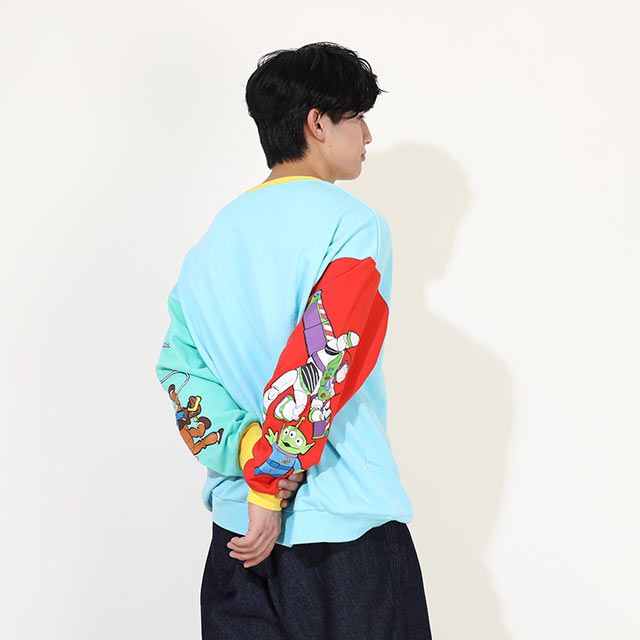 【ベビードール】親子お揃い トイ・ストーリー 袖プリントトレーナー 9619A / 大人 ユニセックス 男女兼用 リンクコーデ ペアルック 親子コーデ トップス 長袖 クルーネック ウッディ バズ・ライトイヤー ブルズアイ