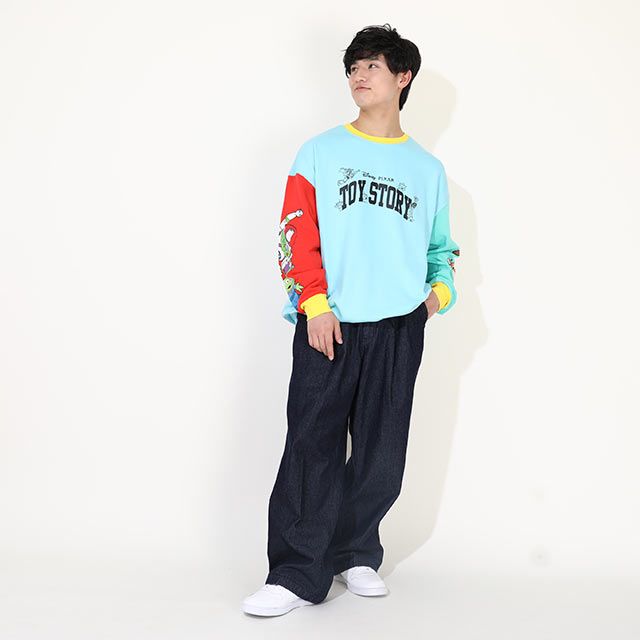 【ベビードール】親子お揃い トイ・ストーリー 袖プリントトレーナー 9619A / 大人 ユニセックス 男女兼用 リンクコーデ ペアルック 親子コーデ トップス 長袖 クルーネック ウッディ バズ・ライトイヤー ブルズアイ