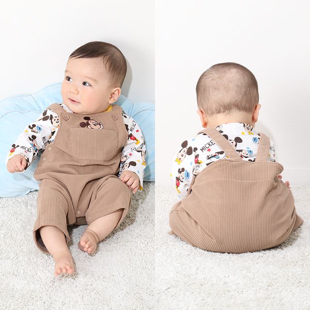 【ベビードール】ミッキー コーデュロイサロペットロンパース 2点セット 9621B