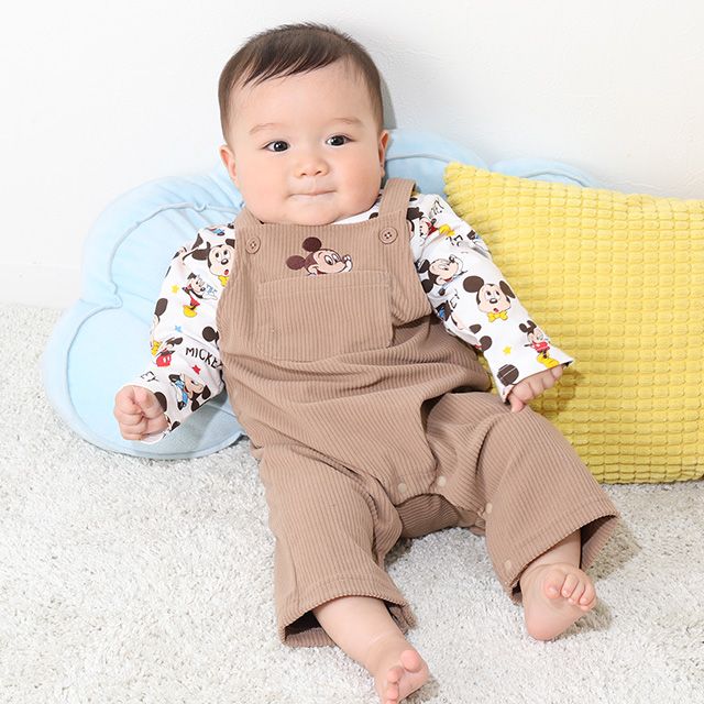 【ベビードール】ミッキー コーデュロイサロペットロンパース 2点セット 9621B