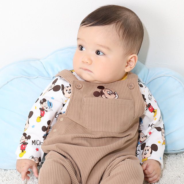 【ベビードール】ミッキー コーデュロイサロペットロンパース 2点セット 9621B