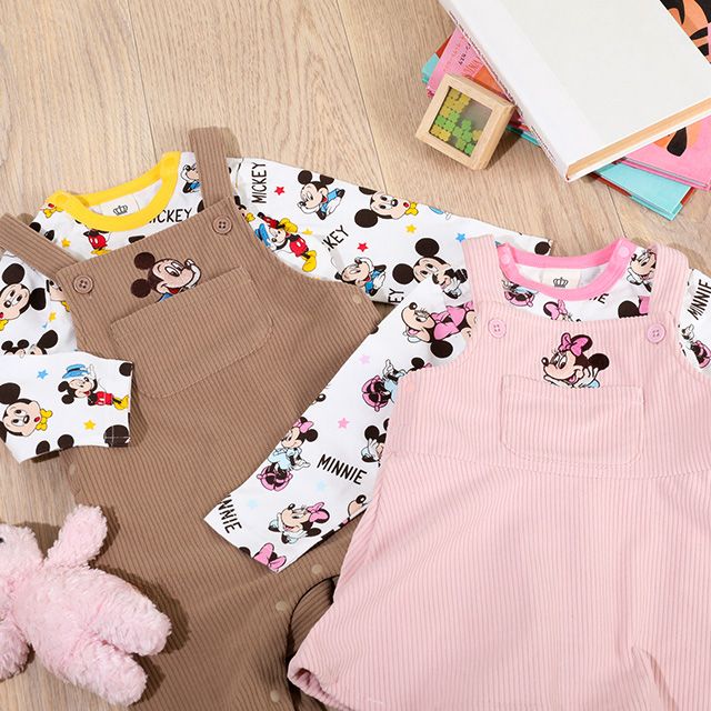 【ベビードール】ミッキー コーデュロイサロペットロンパース 2点セット 9621B